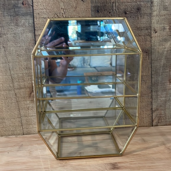 Vintage brass and beveled glass curio cabinet - Picture 2 of 9